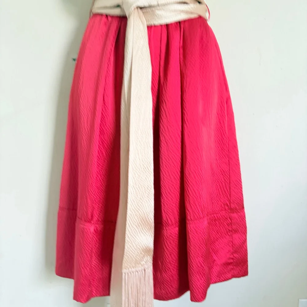 Tory Burch Darya Cream and‎ Red Silk Colorblock Wrap Dress 52111401 Size 0